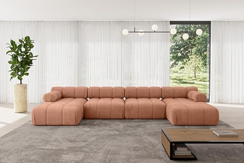 ALTDECOR Modulares Sofa Ecksofa in U-Form Corner modular Sofa Eckcouch Couch Wohnlandschaft Cauchsofa Polstersofa Tesso-U2-380x160x70 cm Apricot