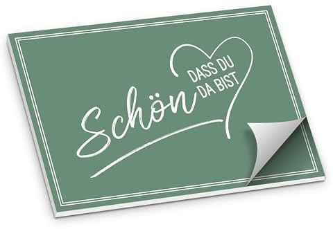 itenga Tischset DIN A3 – 50 Blatt Papier-Platzset „Schön, DASS du da bist“ V2 | Platzdeckchen als Gedeckunterlage für Geburtstag, Grillparty, Gartenfest & Motto-Party (1, Salbei grün)