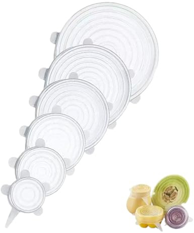WUSJCOF Set di 6 Coperchi in Silicone Estensibili per Ciotole, Tazze, Lattine, Frutta (Universali, Diverse Dimensioni)