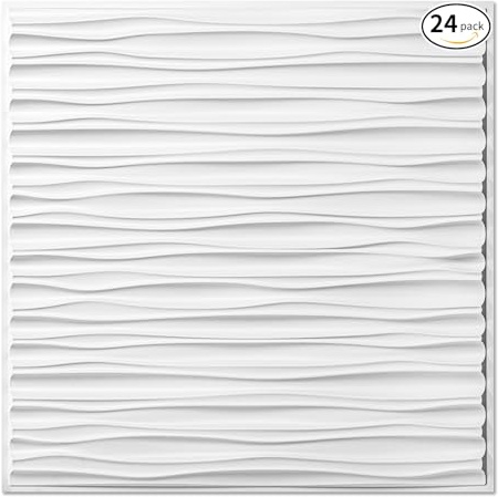 Art3dwallpanels Lot de 24 carreaux de plafond 3D résistants au feu imperméables en PVC de qualité supérieure, sans affaissement et casse - 61 x 61 cm - Blanc