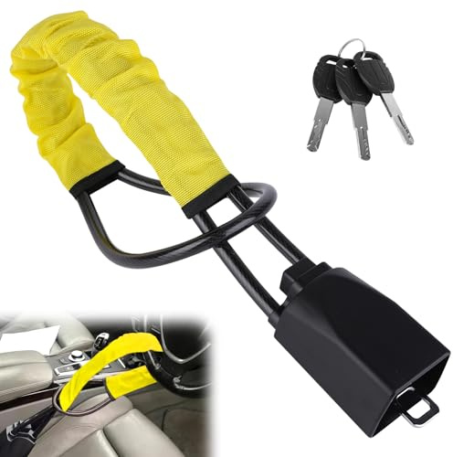 Steering Wheel Lock with 3 Keys,Seat Belt Lock High Visibility Cut Resistance Anti-Theft Device Universal Steering Wheel for Cars SUV Van Golf Cart Truck, Yellow