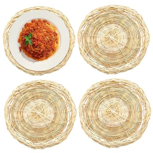 Xoeryoy Soporte para platos de papel de bambú, tejido de bambú de 10 pulgadas, reutilizable, para Picnic, fiesta en casa y comedor diario, 4 Uds.