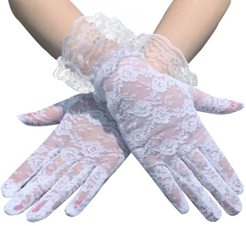 LONZIKP Spitzenhandschuhe, Hochzeitshandschuhe, Elegante Kurze Handschuhe, Kostümhandschuhe, Halloween-Handschuhe, Brauthandschuhe (Weiß)