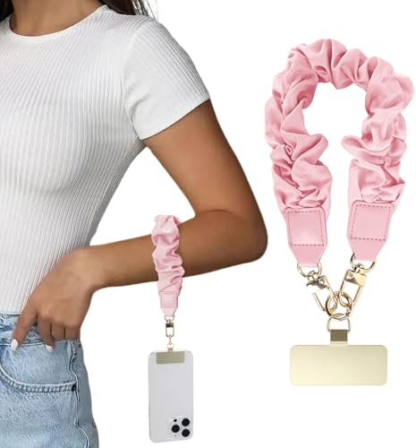 Kaempe Phone Wrist Strap, Cute Elastic Scrunchie Design, Safety Hand Strap Anti Theft for Mobile Iphone, Hold Tight Security Charm Wristlet Lanyard, Phone Case Chain/Bracelet Straps (Pink)