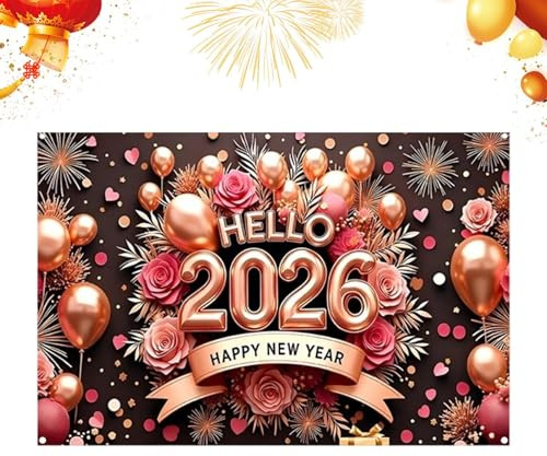 Frohes neues Jahr 2026 - Großes Stoffposter, Partyschild 2026 | Lebendiges Urlaubsdesign-Detail, dekoratives Ziel, perfekt für Zuhause, Wohnzimmer, Garage, Hof, E