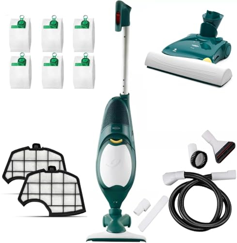 VORWERK FOLLETTO VK140 – Aspirapolvere con Filo ad Alte Prestazioni Affidabile Versatile – Garanzia e Assistenza (KIT: Battitappeto EB360 + Tubi + 2 Filtri Motore + 6 Sacchetti)
