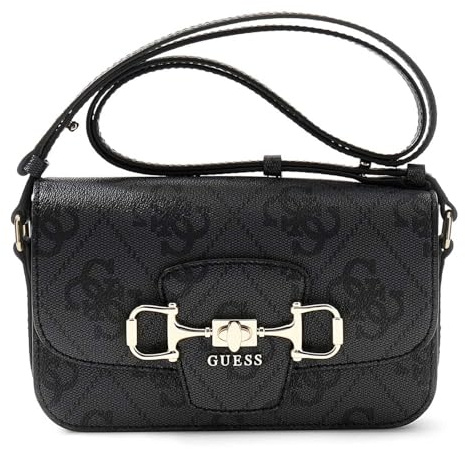 GUESS Umhängetasche Schultertasche Janie Logo Convertible Xbody Flap Coal Logo dunkelgrau