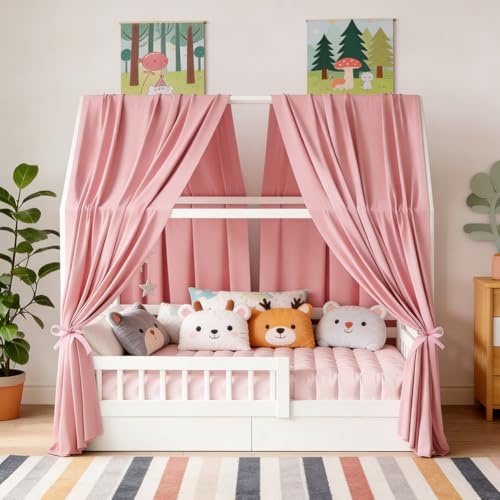 Yuragim Hausbett Himmel 2er-Set, Betthimmel Hausbett Musselin (Altrosa, 135x350 cm)
