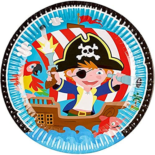 Amscan 9904299 - Teller Pirat, 8 Stück, Durchmesser 22,8 cm, Pappteller, Kindergeburtstag