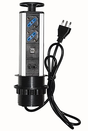LINK lkmpt02 multiprise de Table à Disparition avec 2 Prises 16 A Femelle ita/schuko, 1 RJ45, 1 RJ11, 2 USB