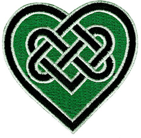 Celtic Heart Iron-On Patch Green Embroidered Gaelic Irish Love Knot