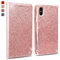 OKZone Cover iPhone XS/iPhone X, Custodia Lucciante con Brillantini Glitters Design Flip Caso Custodia in Pelle PU Portafoglio con Interno TPU Protettiva Cover per Apple iPhone XS/iPhone X (Oro Rosa)