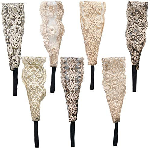 YXJD 7 Stück Spitze Haarband Vintage Stirnband Elastisch Lace Haarschmuck Breite Headwrap für Frauen Damen Mädchen Party Täglichen Basis