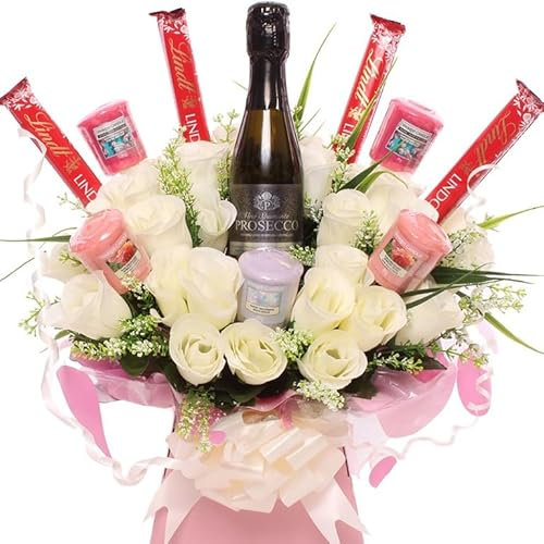 Personalised Chocolate, Candle and Prosecco Bouquet made with Yankee Candles, Prosecco and Lindt Lindor Chocolate.