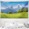ABAKUHAUS Landschaft Wandteppich und Tagesdecke, Blühende Blumen Laub aus Weiches Mikrofaser Stoff Waschbar ohne Verblassen Digitaldruck, 230 x 140 cm, Grün Himmelblau