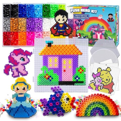 Fuse Beads Craft Kit - 5500PCS 5mm Bead 111 Patterns Melty Fusion Colored Beads Arts & Crafts Pearler Set 21 Different Color Brithdays Gifts for Kids Girls Age 5 6 7