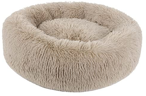 BVAGSS Hundebett Rund Katzenbett Flauschig Donut Kuscheliges Hundekissen Waschbar Ultra Weicher Plüsch Haustierbett für Kleine, Mittelgroße und Große Hunde, Katzen XH034 (Diameter:50 cm, Light Brown)
