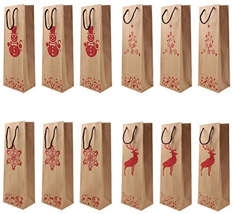 Geschenktüten Flaschentüten Weintüten Weintasche Geschenktüten Weihnachten Wein Taschen Geschenktaschen für Weinflaschen Wein Sekt oder Champagner Flaschen Schwarz (4 Stile)