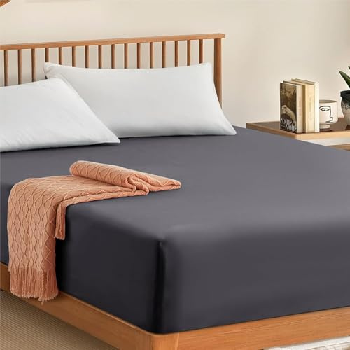 My Home Store Spannbetttuch, 100 % ägyptische Baumwolle, Fadenzahl 300, Hotelqualität, 30 cm, Spannbetttuch (Anthrazit, Super-Kingsize-Bett)