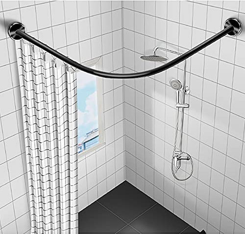 Barra Cortina Ducha en Forma de L, Barra de Cortina de Ducha Curvada de 304 Acero Inoxidable,Barra Cortina Ducha Sin Taladrar, Barras de Cortina Bañera Esquina70 to 95cm x 70 to 95cm