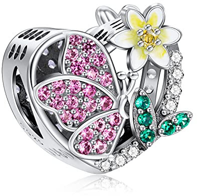 NINGAN marzo fiorellino Pietra natale Charms fit Pandora Charms Bracciali, 925 Sterling Silver Bead Heart Charm per bracciali e collane, perfetto regalo di San Valentino per le donne moglie mamma