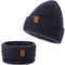 AHAHA Baby Mütze Jungen Stricken Beanie und Schal Set Streifen Warm Wintermütze Dunkelblau