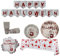 Juego de vajilla de fiesta de Halloween, 16 invitados, 118 piezas de platos de papel y tazas desechables con plato de mantel, pancarta para fiestas temáticas de Halloween, decoración de vajilla