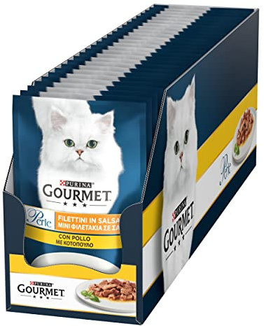 Purina Gourmet Perle Filettini in Salsa Cibo Umido per Gatti con Pollo, 26 Buste da 85g