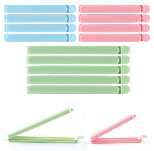 15 Pieces Food Clips, Plastic Food Bag Clips Reusable Bag Clips for Food Storage Colorful Sealing Clips for Snack, Coffee, Home, Kitchen, Travel, Camping (4.7inch, 5.9inch)