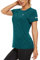 KEFITEVD Atmungsaktiv Tshirt Damen Sport Stretch Laufshirt Kurzarm Golf Shirt Leicht Dünn Yoga Oberteil Frauen Rundhals Schnelltrocknend Fitnessshirt Meliert Jadegrün M