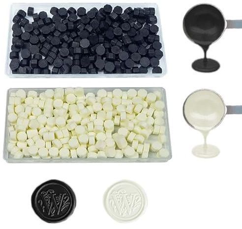 ANBOSE Cuenta de Cera: 200 Perlas de Lacre Negro y 200 Blanco Fluorescente para Hacer Invitaciones de Fiesta