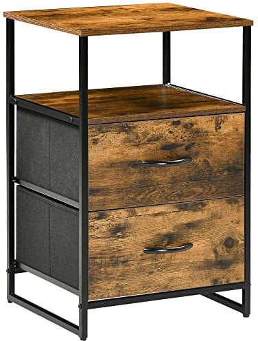 HOMCOM Table de Chevet avec 2 Tiroirs Tissus Table d'appoint Petit Meuble de Rangement Style Industriel Commode 2 tiroirs - 45 x 40 x 70,5 cm - Bois et métal