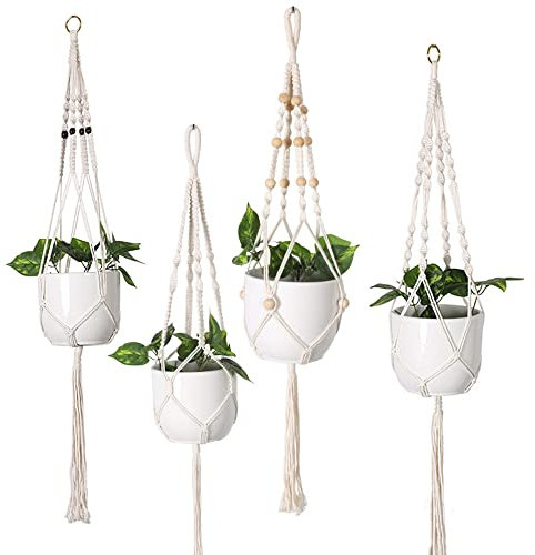 Appendiabiti per piante, 4 pezzi, in macramè, 105 cm, da appendere alla parete, per interni, patio, terrazza, soffitto (E-H)