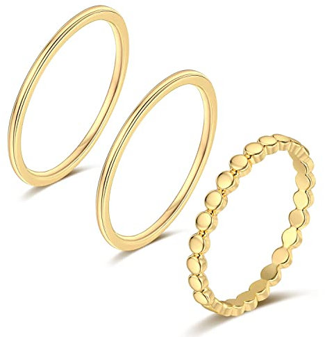 FUNEIA 3 Stück 14 Karat Vergoldet Ringe Set für Frauen Knuckle Ring Gold Damen Band Ringe Größe 9