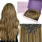 Fshine Clip in Extensions Echthaar Mittelbraun und Karamellblond 35cm 7 Stücke 120g Echte Haare Extensions Clip in Echthaar Farbe 4P27