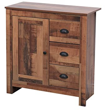 Kingwudo® Wooden Sideboard Cupboard 2 Doors 2 Drawers Cabient or 1 Door 3 Drawers Cabinet Storage Unit Freestanding Cabient for Living Room (1 Door 3 Drawers Cabinet)