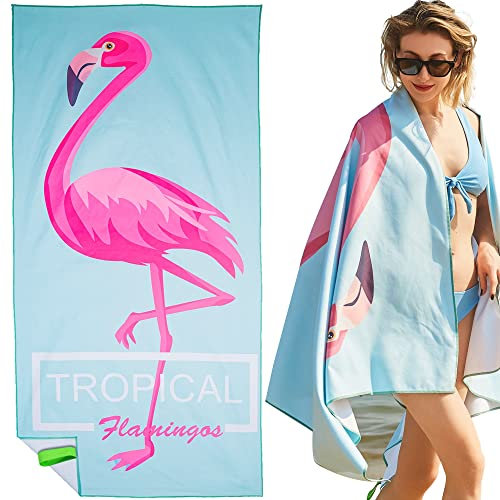 LEcylankEr Strandtuch Großes, Mikrofaser Handtuch 180x90, Sandabweisend Schnelltrocknend Mikrofaser Strandtuch Groß, für Strand/Poolside/Strandstühle (Flamingo)