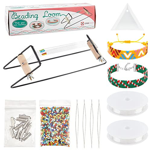 NBEADS Metall Perlenwebstuhl Kit, einschließlich Glassamenperlen elastischer Faden Perlennadeln 304 Edelstahlschlitten am Ende Verschlussrohr Perlenperlen für Schmuck Herstellung Armbänder