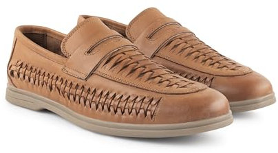 Silver Street London Mens Perth Tan Leather Casual Step-in Loafer with Woven Panels-10