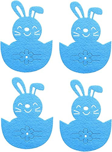 Bestecktaschen, Osterhase Filz Besteckhalter, Kaninchen Bestecktasche Messer Gabel Tasche, Tischdekoration Zubehör für Ostern Party Hochzeit (Blau)