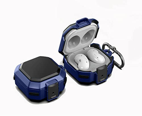 GOKEN Cover Custodia per Samsung Galaxy Buds Live / Buds2 / Buds Pro / Buds2 Pro, in Morbido Silicone TPU e PC Rigido con Moschettone per il Trasporto - Antiurto e Design di Blocco Sicuro, Nero Blu