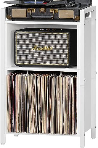 YAHARBO Supporto per giradischi, supporto per dischi in vinile a 3 ripiani con contenitore, supporto per giradischi vintage, può contenere fino a 100 album, tavolo per dischi con manico, per