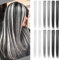 MQY COLOR 12 PCS Mehrfarbige Haarverlängerungen Clip in, Graue Haarteile Party Highlights DIY Graue Haarzubehör für Mädchen Frauen 21 Zoll Langes Haar (Grau, Dunkelgrau, Hellgrau)