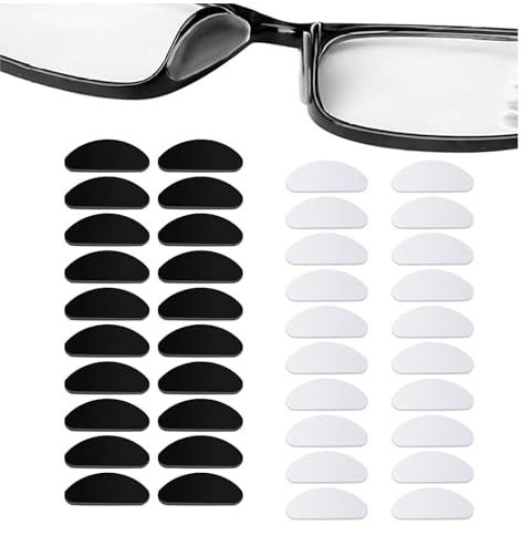20 Paar Nasenpads Silikon, Selbstklebende Dünne Rutschfeste Nasenpads Brille, Silikon Nasenpads für Brillen und Sonnenbrillen, Anti-Rutsch Nasenpads für besseren Halt und Komfort (Schwarz und Klar)