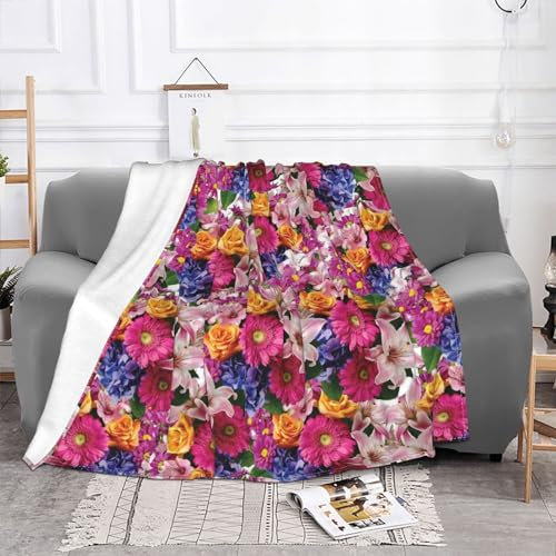 Fleecedecke mit rosa Blumen und goldenen Rosen – Mikrofaser-Fleece-Decken für Sofa, Bett, Couch und Reisen, 101,6 x 76,2 cm