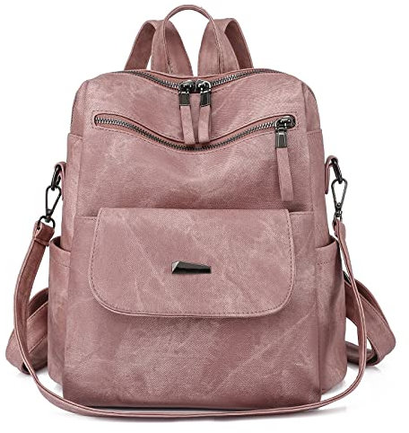 Puwuzixi Frauen Rucksack Wasserdicht Anti-Diebstahl Leichtgewicht PU Mode Reisen Mehrzweck Cabrio Geldbörse Umhängetasche Handtasche Rucksack(Pink)
