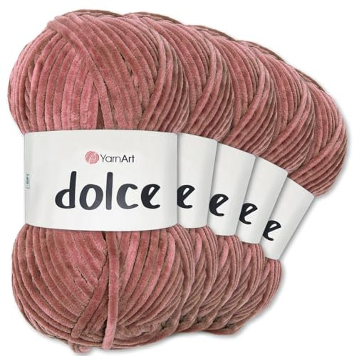 Frida's Wollhaus YarnArt 5 x 100 g Dolce Chenille Wolle Garn Stricken Häkeln Amigurumi 52 Farben (751 | Alte Rose)