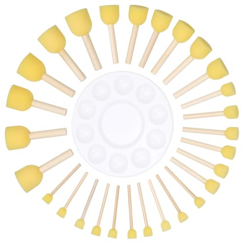 Zocipro 28Pcs Pinceaux Éponges Ronds avec 17cm Palette, Pinceau Mousse Peinture, Éponges à Peinture pour Peinture Acrylique, Outils de Peinture pour Enfants, Arts et Travaux Manuels (4 Tailles)