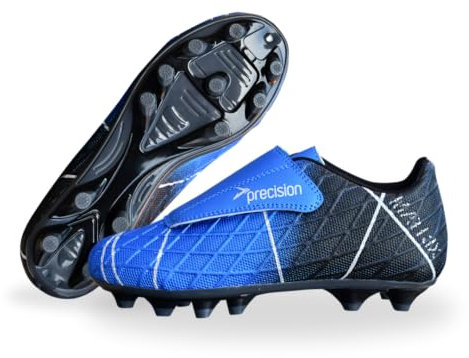 Precision Matrix Firm Ground Football Boots, Kids Laceless Secure Fit, Comfortable, Durable, Ideal for Junior Footballers, Blue, Size 11 UK Child