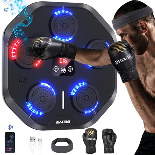 Zacro Music Boxing Machine with Gloves & Headband - Smart Bluetooth Music Boxing Machine Wall Mounted with 9-Level Speed & Mode Adjustment, USB Charging One Punch Musical Boxing Machine for Kid Adult